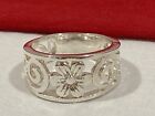 925 Signed Sterling Silver Pierced Cut Out Flower Scroll Band Ring Size 8.5