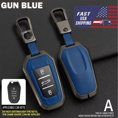 Funda Carcasa Llavero Cuero Azul Pistola Para Peugeot 2008 3008 4008 5008 408 EE. UU. Foto 1 de 4
