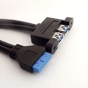 5pcs 2 Port USB 3.0 A Female Screws Panel Mount to Motherboard 20 Pin Cable 50cm - Picture 1 of 5