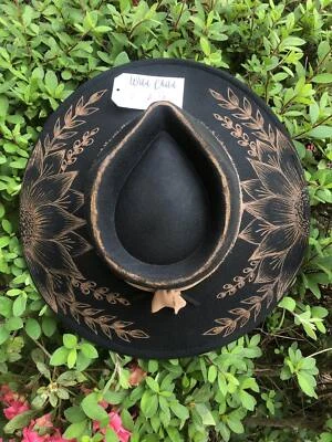 Auténtico Sombrero Quemado Niño Salvaje, Girasoles, Ala Ancha, Vaquero, Concierto, Rodeo Foto 1 de 3