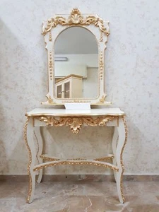 CONSOLLE E SPECCHIO IN LEGNO PANNA E ORO ENTRATINA ARREDO CASA SALOTTO SOGGIORNO - Picture 1 of 1