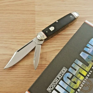Rough Ryder Cattleman Pocket Knife Satin Clip/Pen Blades Black Micarta Handle - Picture 1 of 12