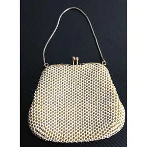 Vintage Clutch mit Handperlen weiß & gold aus Asien - Bild 1 von 8