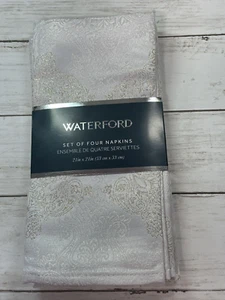 Waterford Set of 4 Napkins ~ Elegant White Damask w/Gold Design ~ 21"x21" ~ NEW. - Picture 1 of 3