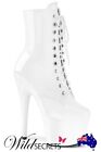 New Pleaser Adore 7? White Patent Platform Ankle Boot, Womens Sexy Shoe