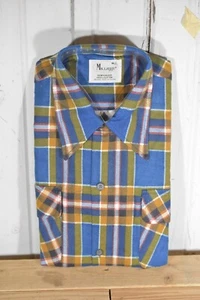 VINTAGE OLD STOCK NWT MR LEGGS BLUE YELLOW FLANNEL 15 15 1/2 MEDIUM - Picture 1 of 7