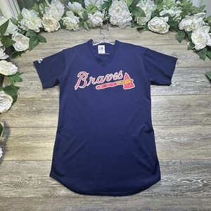 Vintage Majestic Atlanta Braves Jersey Size Small - Medium Blue Made In USA - Picture 1 of 13