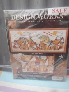 DESIGN WORKS USA CROSS STITCH KIT DAY AT THE BEACH TEDDIES - Picture 1 of 3