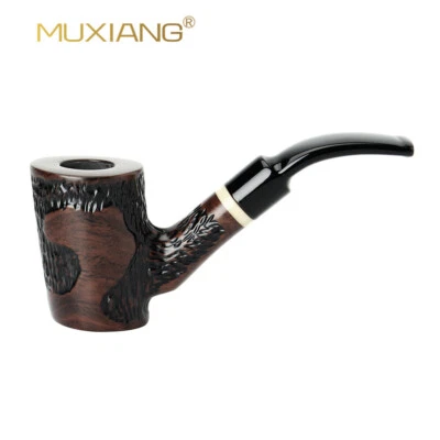 Wooden Poker Carved Tobacco Pipe  9mm Filter Bent Curved Stem Short Smoking Pipe - Image 1 of 4