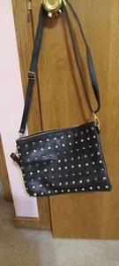 OLIVIA MILLER Black Rhinestone Embellished Wristlet Crossbody Bag Faux Leather - Picture 1 of 2