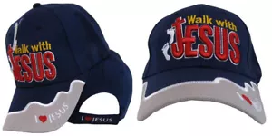 Cappello Walk With Jesus I Love Jesus Blu Grigio Cristiano Ricamato CAP823 - Foto 1 di 6