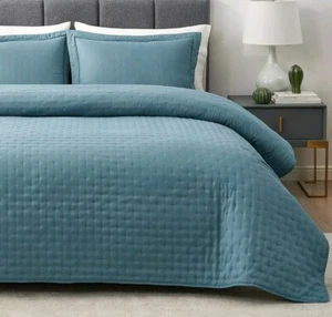 Hansleep Quilt Set Ultrasonic Lightweight Full/Queen 90x96 inches, Haze Blue - Picture 1 of 3