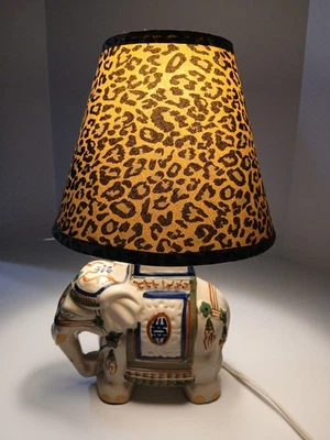 This Is A Ceramic Elephant Lamp with A Leopard Print Lamp Shade Home Decor Gift - Image 1 of 4