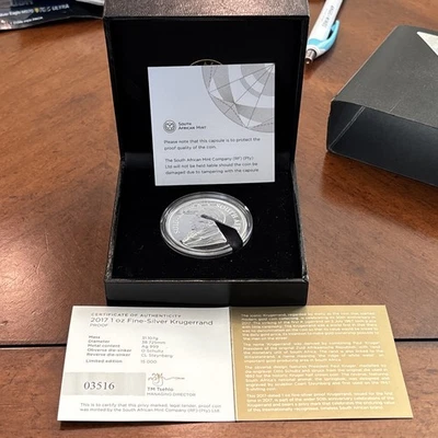 2017 South Africa Krugerrand Proof 1 Oz Silver 50th Privy Box & COA OGP - Image 1 of 4