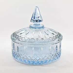 Indiana Lidded Dish Covered Candy Princess Pattern Ice Blue Glass vintage - Picture 1 of 7