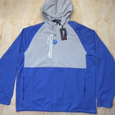 NEW RLX Ralph Lauren Jacket Mens Performance Golf 1/2-Zip Hoodie XL Blue Gray - image 1 of 4
