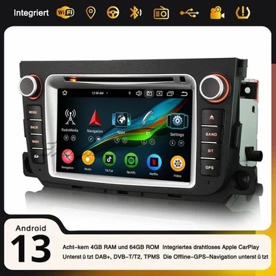 8-Kern Android 13 DAB+ Autoradio 64GB Carplay Wifi Navi CD Mercedes Smart Fortwo - Bild 1 von 4