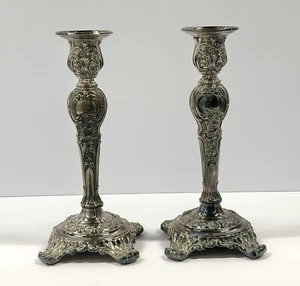 WM Rogers & Son Victorian Rose Candlestick Holder Set | Silver Plate VTG Ornate - Picture 1 of 9
