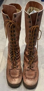 Vintage Zodiac Womens Boots Size 12.5 Leather Knee High Tan Campus Festival - Picture 1 of 9