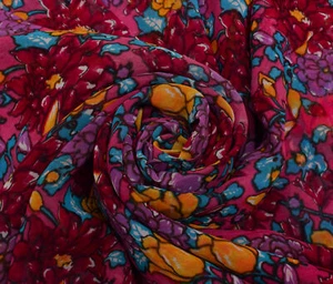 Tessuto abito Sushila vintage rosa sari puro georgette stampato in seta dal cortile - Foto 1 di 10