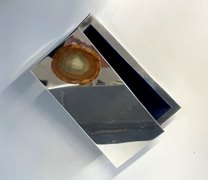 SCATOLA BOX BOITE Maria Pergay ACCIAIO LEGNO PIETRA AGATA MIDCENTURY MODERN - Foto 1 di 18