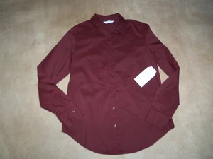 NEW, WOMENS LONG SLEEVE BUTTON UP TOP, MAROON, SIZE S, TIME AND TRU - Picture 1 of 3