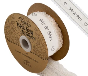 Eleganza Cotton Lace Edge Mr & Mrs 38mm x 4m - Picture 1 of 1