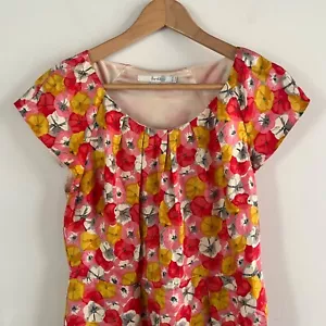 Boden 100% Silk Pink Red and Yellow Wedding Guest Dress UK Size 12 R - Picture 1 of 14