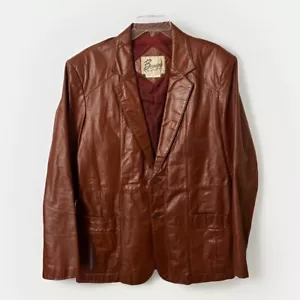 Vtg 70's Bermans Men's Brown Leather Sport Coat Lined COWBOY WESTERN Jacket 44 - Picture 1 of 11