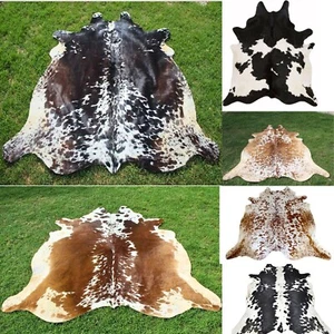 NEW LARGE 100% COWHIDE LEATHER RUGS TRICOLOR COW HIDE SKIN CARPET AREA 18-35SQFT - Picture 1 of 23