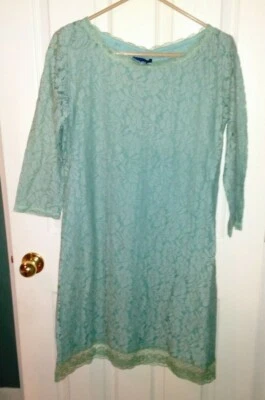 Nuevo con etiquetas Vestido Chic By Tantra Verde Agua Manga 3/4 Floral Encaje Forrado Talla M EC Foto 1 de 4