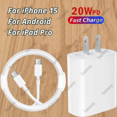 20W USB C Fast Charger PD USB C Cord Type C Power Adapter For iPhone 15 iPad Pro - Image 1 of 4