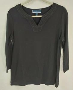 New with Tags! Karen Scott Black Crochet Splitneck 3/4 Sleeve Women's Size M - Picture 1 of 4
