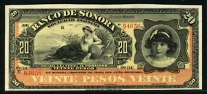 Mexico 1897-1911 Banco de Sonora 20 Pesos S421r UNC - Picture 1 of 2