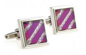 Designer cufflinks men-s purple and crystal striped square by Frederick Thomas - Picture 1 of 1