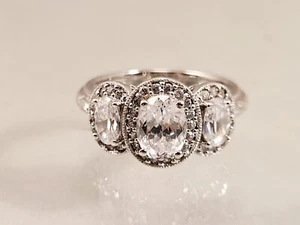 TACORI BEAUTIFUL 3 OVAL CUT HALO STERLING SILVER CZ BAND RING SZ 9 - Picture 1 of 6