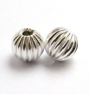 8 PCS 14MM CORRUGATED BEAD STERLING SILVER PLATED JEWELRY MAKING