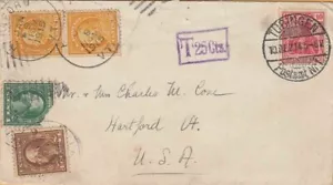 PORTO FÄLLIG mit WASCH/FRKLS auf 1914 DEUTSCHLAND nach VERMONT Brief - EINZIGARTIGE VERWENDUNG ? ! - Bild 1 von 3