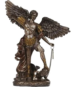 6" Michael The Archangel Slaying Satan Statue Figurine Hand Painted Bronze - Picture 1 of 4