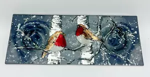 Winter Robin Bird Snow Glass 3 Tea Light Tray Christmas Display Decorative UK - Picture 1 of 24