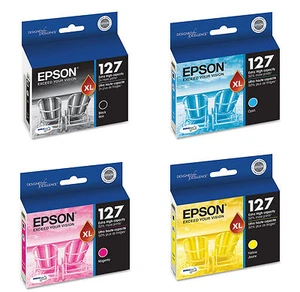 4 Genuine Epson T127 127 Black cyan magenta yellow ink WorkForce 840 635 633 630 - Picture 1 of 1