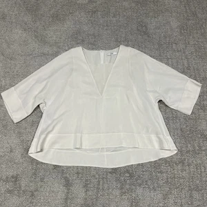 Tibi NY Silk Blouse Womens Large Top Cream Lined Shirt *Flaw - Picture 1 of 9