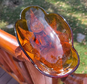 Relish Celery Candy Dish Anchor Hocking Renaissance Leaf Amber Glass Oval Vtg - Picture 1 of 4