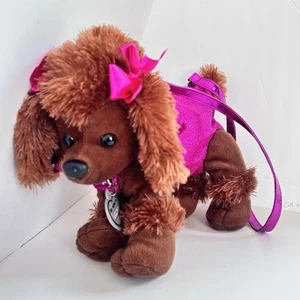 Poochie & Co Girls Puppy Purse - Brown Dog w Pink Sequin Glitter Bag purse 10in - Picture 1 of 16