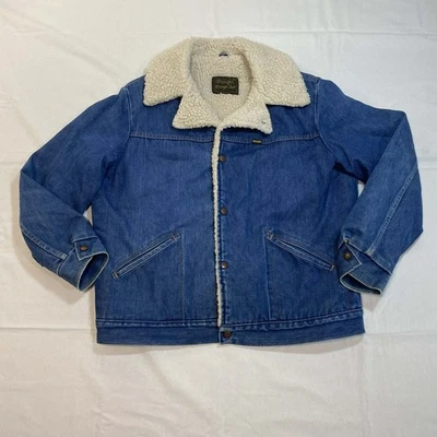 De Colección Años 70 Wrangler Wrange Abrigo Denim Jean Chaqueta Para Hombres Grande Sherpa Forrado Ranchero Foto 1 de 4