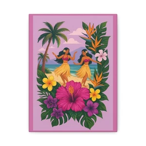 Arte en lienzo de bailarines de hula hawaianos, decoración tropical del hogar, pared de casa de playa 9x12 - Imagen 1 de 5