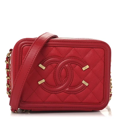 Chanel Caviar Quilted Filigree Vanity Case Clutch With Chain Red Crossbody - Image 1 of 4