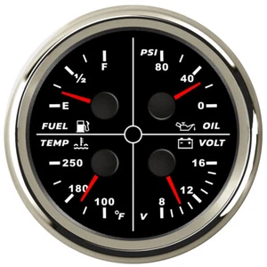 85mm 4 in 1 multifunction Boat Fuel Level Gauge/Water Temp/Oil Pressure/Voltage - Picture 1 of 15