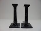 2 Black Glass With Silver Flowers Square Taper Candle Stick Holders