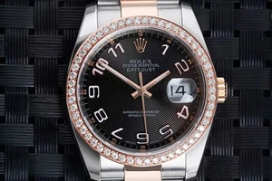 Rolex Datejust 36mm Black Dial Custom Diamond Bezel Steel & Rose Watch 116231 - Bild 1 von 9